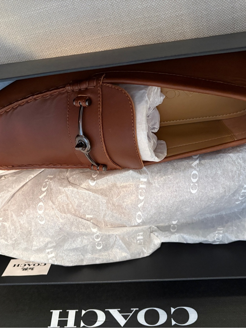 Coach Men's Chestnut Leather Slip-On Loafer with Metal Bit